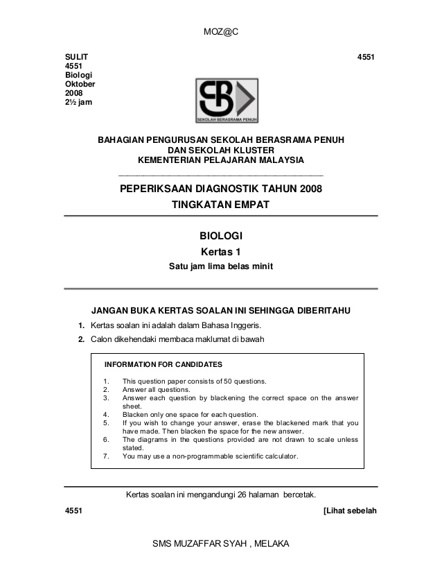 Contoh Soalan Biologi Tingkatan 4 Ujian 1 - Terengganu q